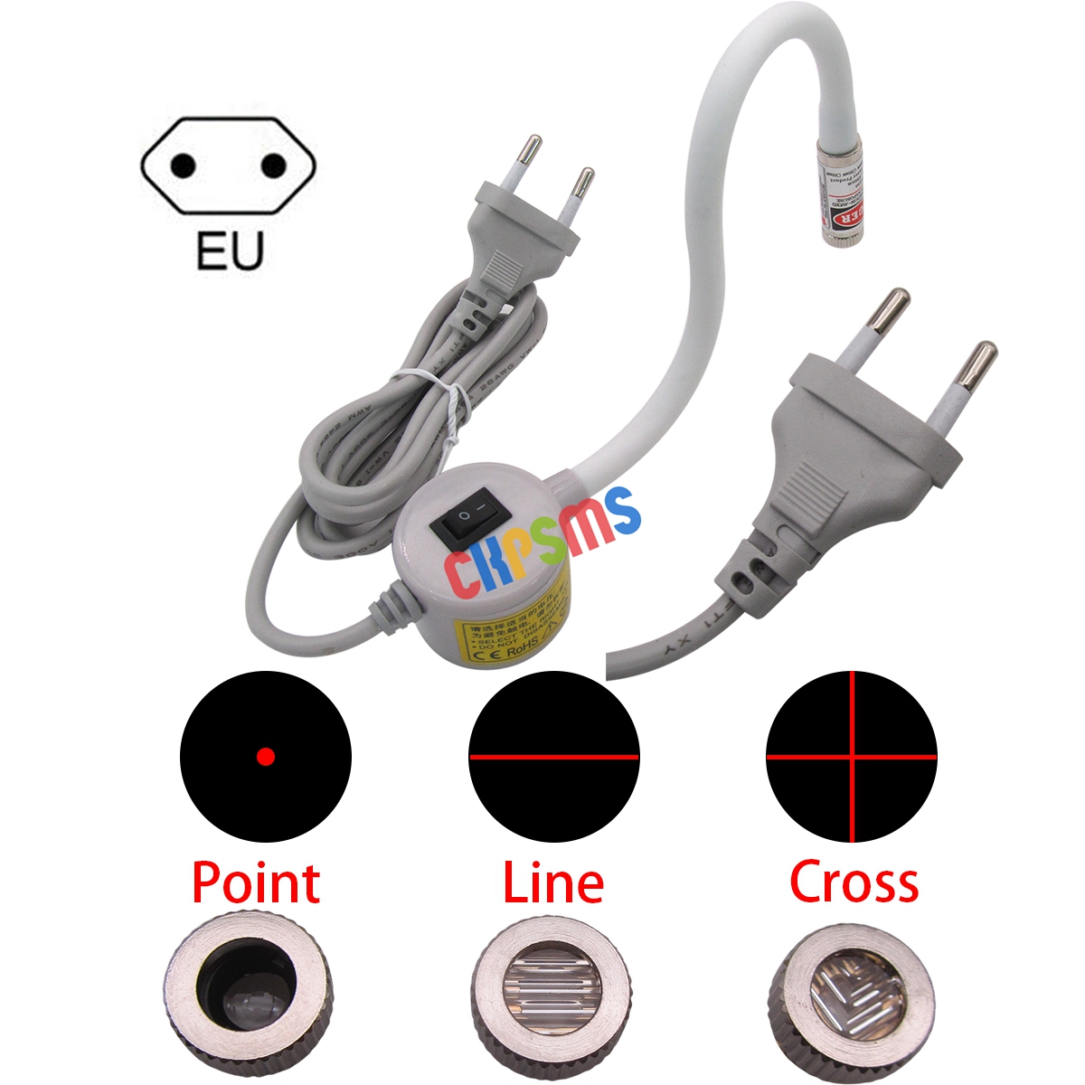 Industrial Laser Light - 220V-240V EUプラグ、ライン＆クロス＆ポイント3-in-1、マグネットベース、グースネック、赤色ポジショニングレーザーライト
