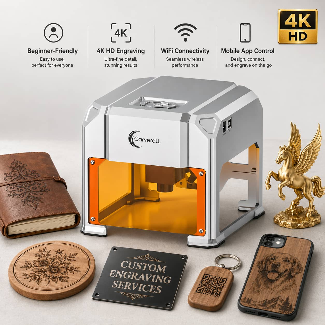 Fiber Laser Cutting Machine - カバーラルレーザー彫刻機、K4 3W、A1 Pro 5W/10W、HDカメラポジショニング＆デュアルレーザーメタルカッター、WiFiアプリ制御、木製アクリル革DIYクラフト家庭用ワークショップ向け密閉型デスクトップ彫刻ツール