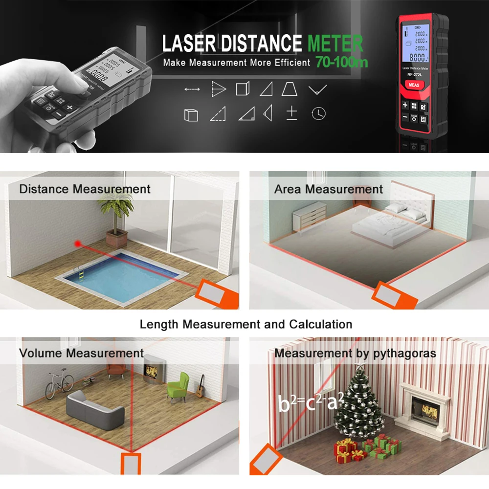 Noyafa-NF-271レーザー距離計,デジタル距離計,巻 - Industrial Laser Rangefinder のレビューと価格