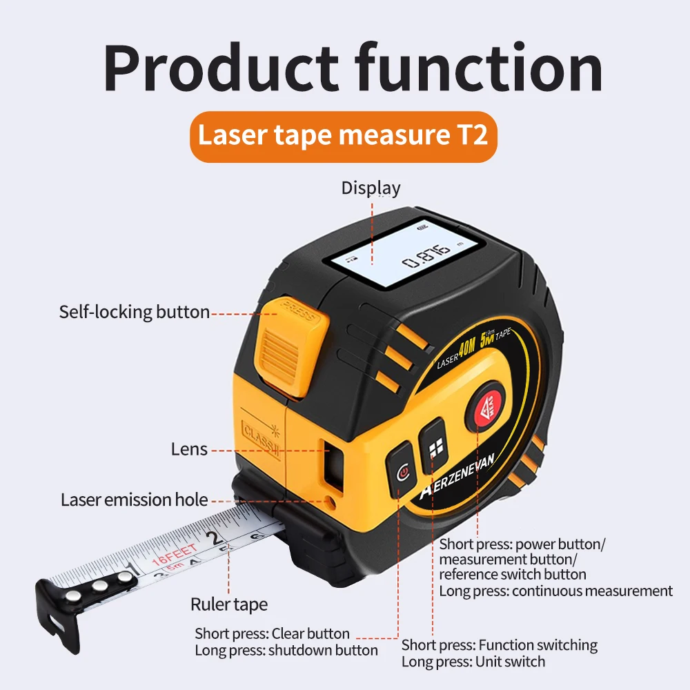 80mレーザーテープメジャー、測定ツール、レーザー距離計、ス - Industrial Laser Rangefinder のレビューと価格