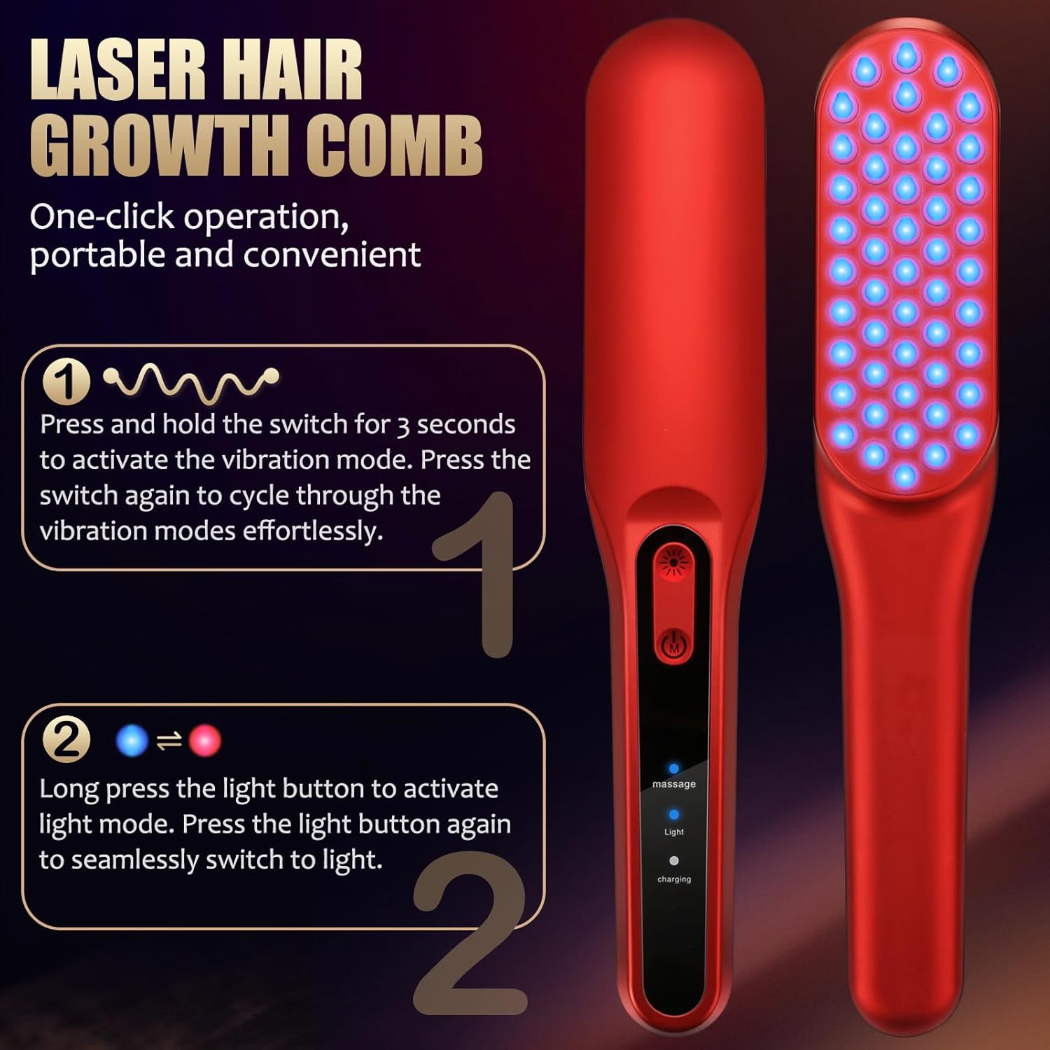 レーザー育毛コーム、赤色光育毛トリートメント、男女兼用 - Industrial Laser Beam のレビューと価格